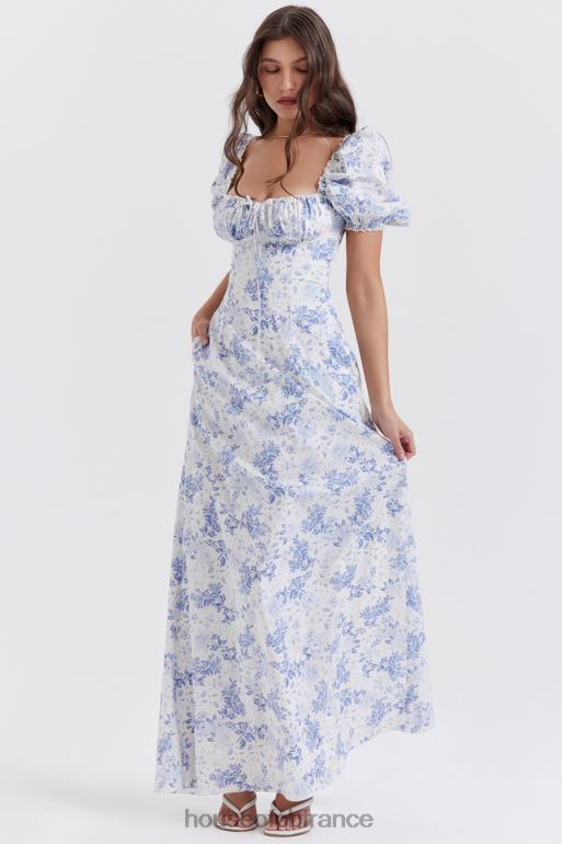 House of CB Felizia - Robe d\'été bleue à manches bouffantes et imprimé N888H256 vêtements