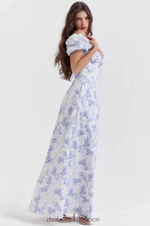 House of CB Felizia - Robe d\'été bleue à manches bouffantes et imprimé N888H256 vêtements