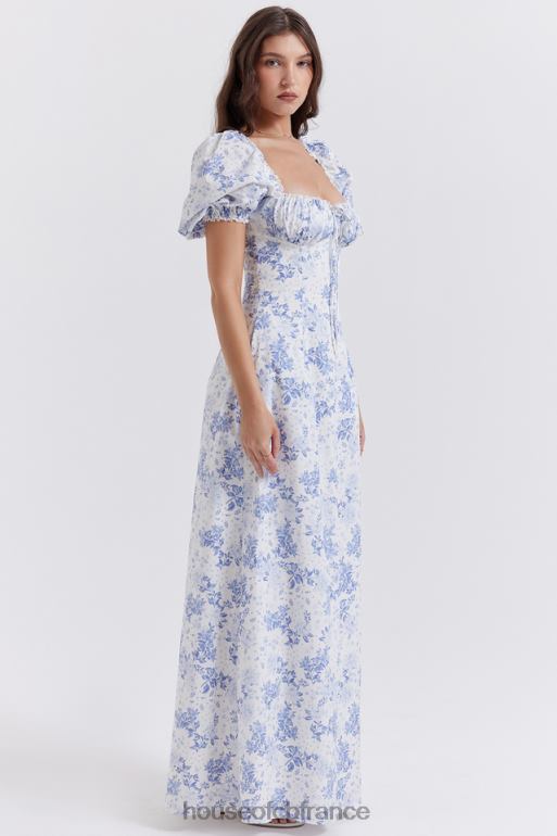 House of CB Felizia - Robe d\'été bleue à manches bouffantes et imprimé N888H256 vêtements