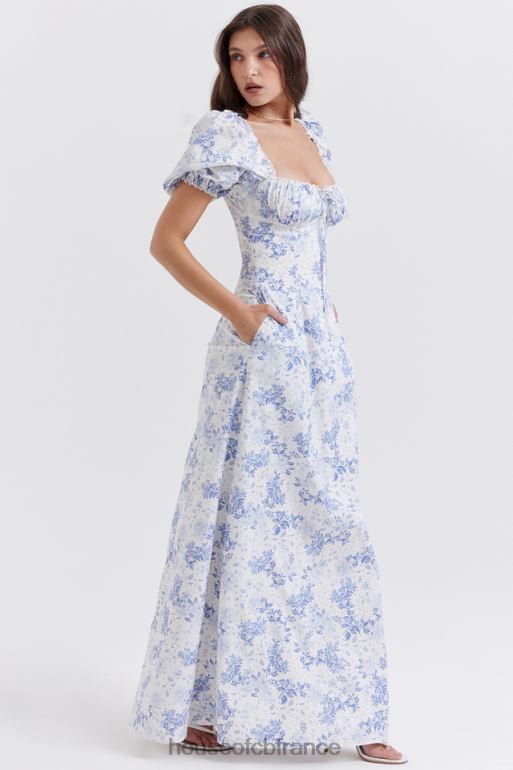 House of CB Felizia - Robe d\'été bleue à manches bouffantes et imprimé N888H256 vêtements