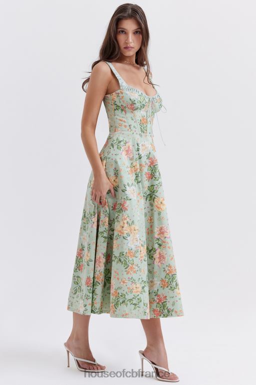 House of CB Sabrina - Robe d\'été bustier à imprimé jade clair N888H249 vêtements