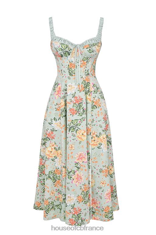 House of CB Sabrina - Robe d\'été bustier à imprimé jade clair N888H249 vêtements