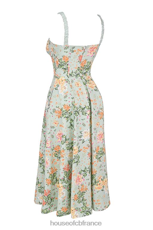 House of CB Sabrina - Robe d\'été bustier à imprimé jade clair N888H249 vêtements