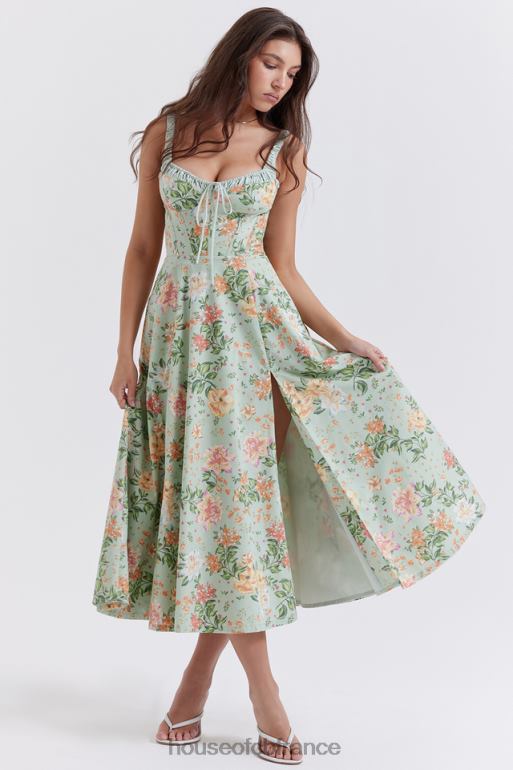 House of CB Sabrina - Robe d\'été bustier à imprimé jade clair N888H249 vêtements
