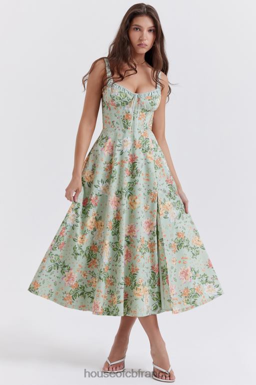 House of CB Sabrina - Robe d\'été bustier à imprimé jade clair N888H249 vêtements