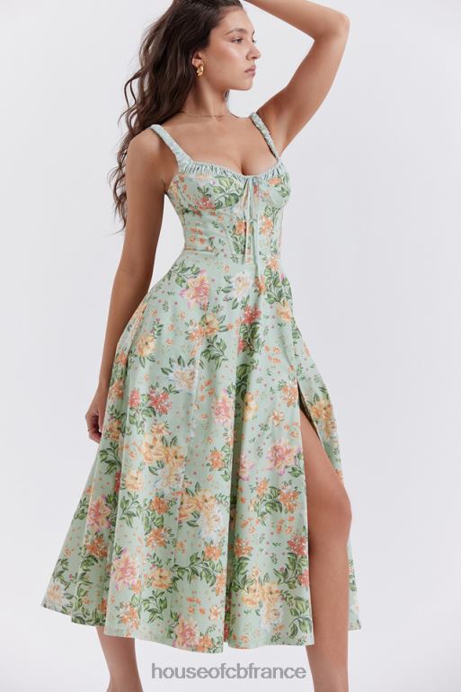 House of CB Sabrina - Robe d\'été bustier à imprimé jade clair N888H249 vêtements