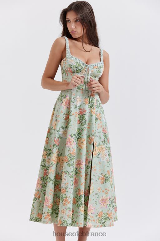 House of CB Sabrina - Robe d\'été bustier à imprimé jade clair N888H249 vêtements