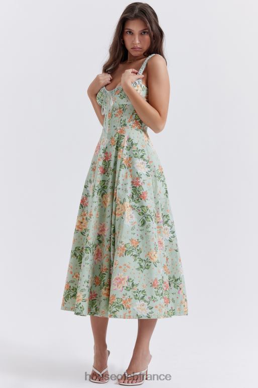 House of CB Sabrina - Robe d\'été bustier à imprimé jade clair N888H249 vêtements