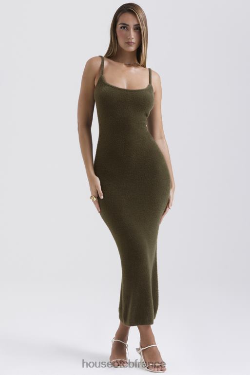 House of CB Fayette - Robe longue kaki en maille douce et moelleuse N888H116 vêtements