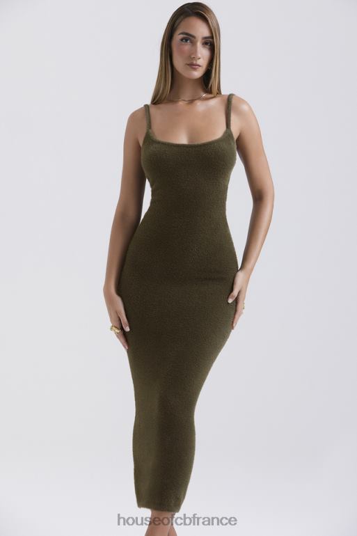 House of CB Fayette - Robe longue kaki en maille douce et moelleuse N888H116 vêtements
