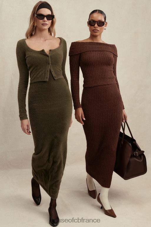 House of CB Fayette - Robe longue kaki en maille douce et moelleuse N888H116 vêtements