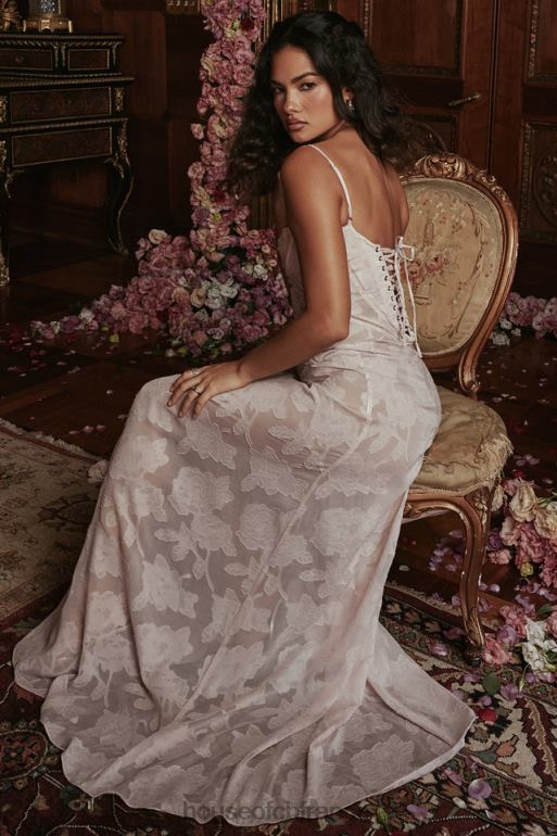 House of CB Robe longue Seren en dentelle fleurie rose tendre au dos N888H366 vêtements