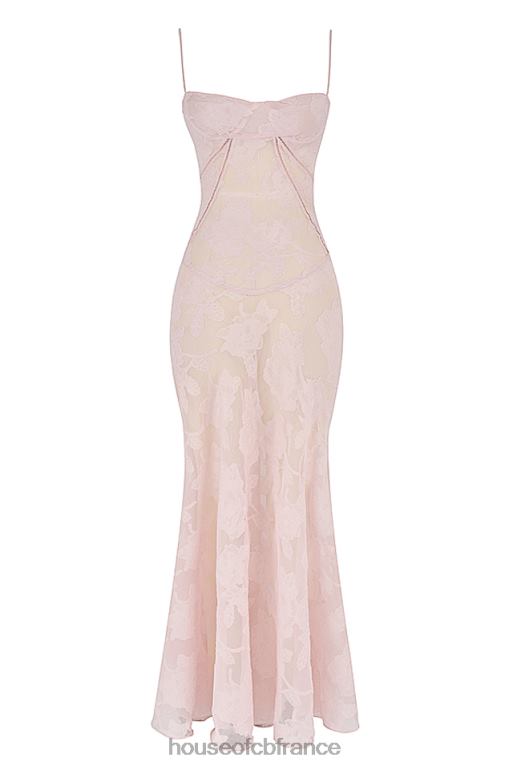 House of CB Robe longue Seren en dentelle fleurie rose tendre au dos N888H366 vêtements