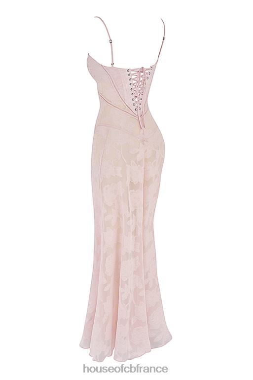 House of CB Robe longue Seren en dentelle fleurie rose tendre au dos N888H366 vêtements