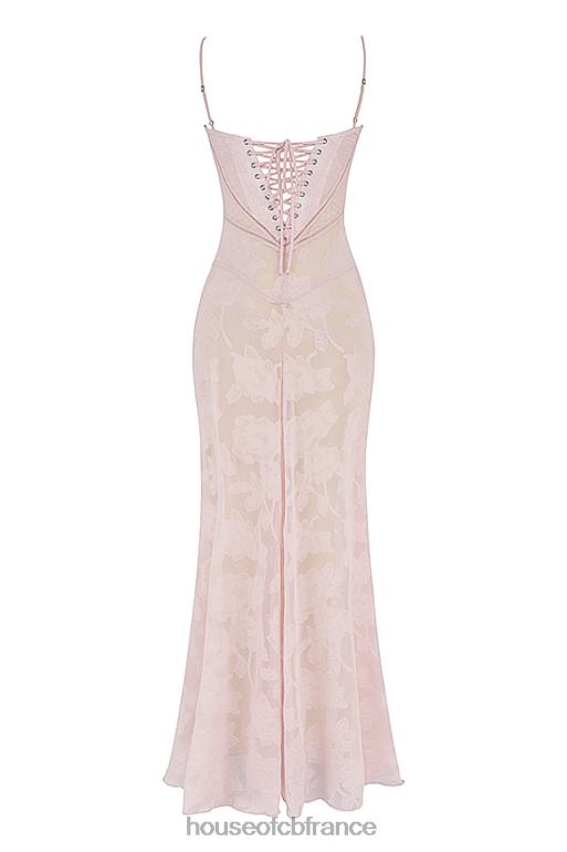 House of CB Robe longue Seren en dentelle fleurie rose tendre au dos N888H366 vêtements