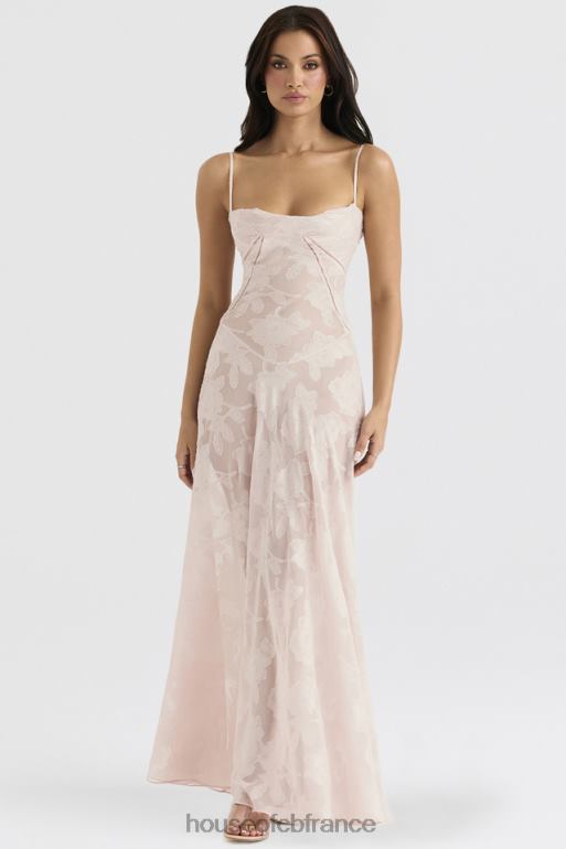 House of CB Robe longue Seren en dentelle fleurie rose tendre au dos N888H366 vêtements