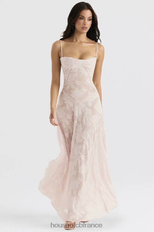 House of CB Robe longue Seren en dentelle fleurie rose tendre au dos N888H366 vêtements
