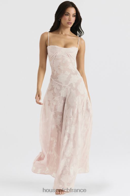 House of CB Robe longue Seren en dentelle fleurie rose tendre au dos N888H366 vêtements