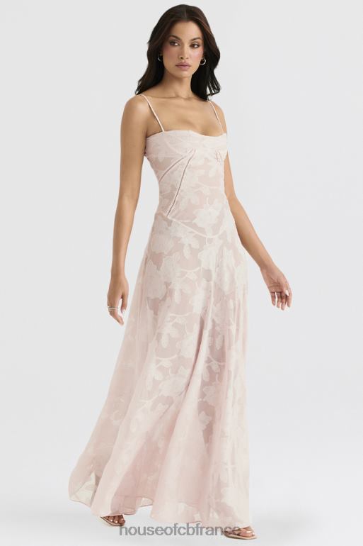 House of CB Robe longue Seren en dentelle fleurie rose tendre au dos N888H366 vêtements