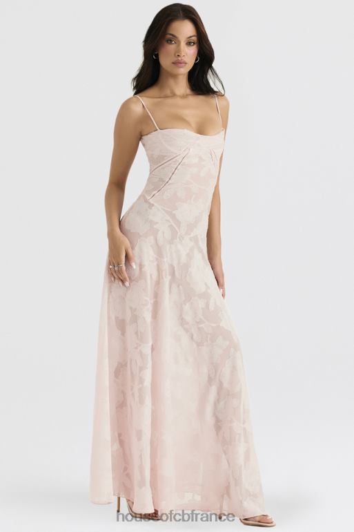 House of CB Robe longue Seren en dentelle fleurie rose tendre au dos N888H366 vêtements