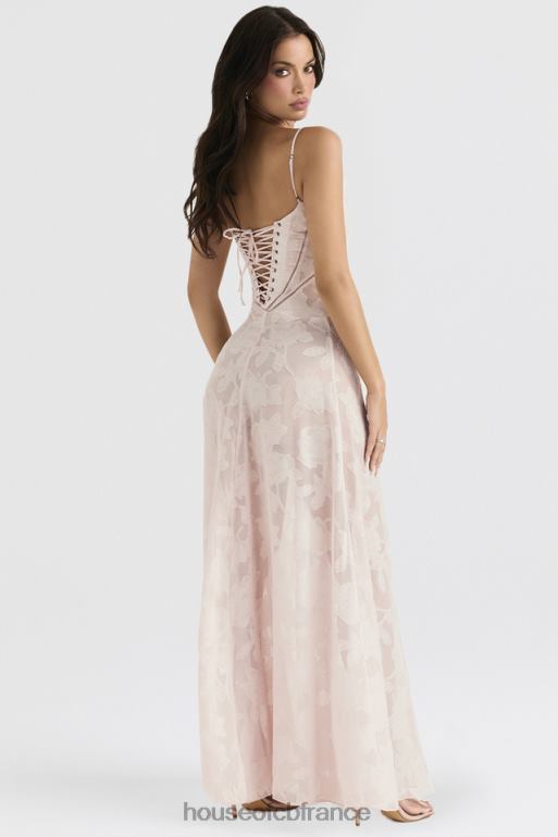 House of CB Robe longue Seren en dentelle fleurie rose tendre au dos N888H366 vêtements