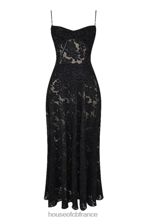 House of CB Seren - Robe longue noire en dentelle fleurie au dos N888H126 vêtements