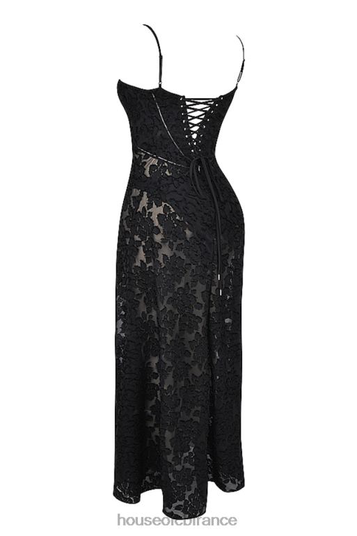House of CB Seren - Robe longue noire en dentelle fleurie au dos N888H126 vêtements