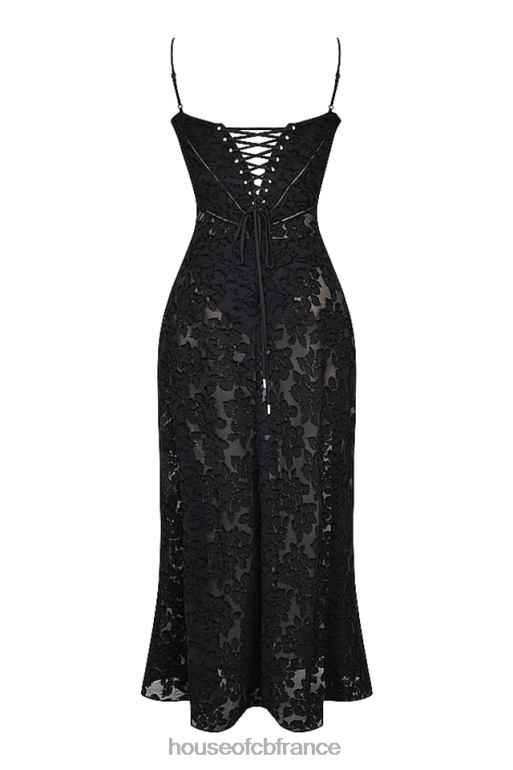House of CB Seren - Robe longue noire en dentelle fleurie au dos N888H126 vêtements