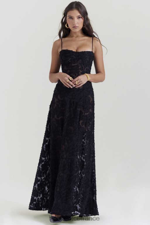 House of CB Seren - Robe longue noire en dentelle fleurie au dos N888H126 vêtements