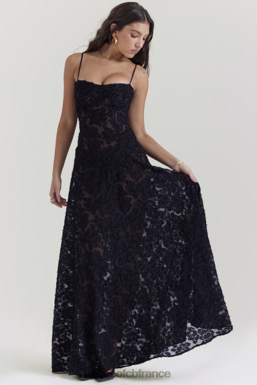 House of CB Seren - Robe longue noire en dentelle fleurie au dos N888H126 vêtements