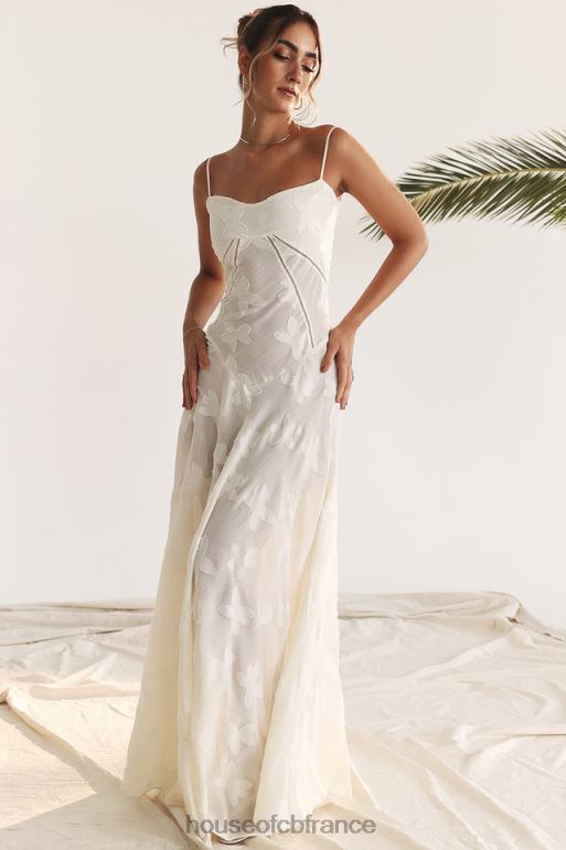 House of CB Seren vintage - Robe longue en dentelle florale crème au dos N888H176 vêtements