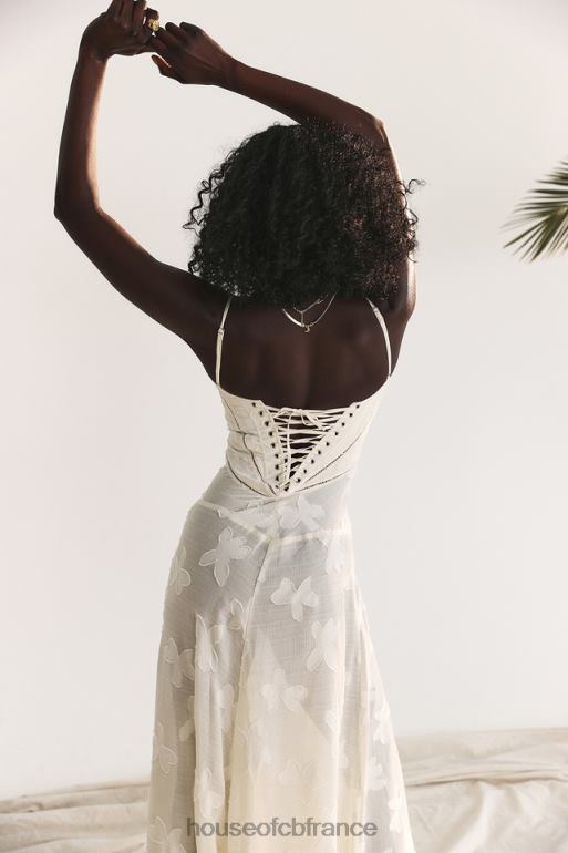 House of CB Seren vintage - Robe longue en dentelle florale crème au dos N888H176 vêtements