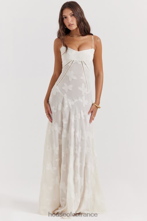 House of CB Seren vintage - Robe longue en dentelle florale crème au dos N888H176 vêtements