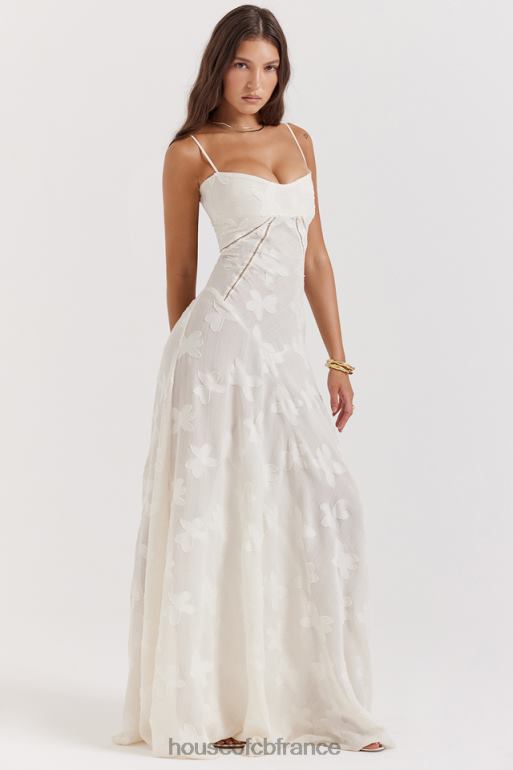 House of CB Seren vintage - Robe longue en dentelle florale crème au dos N888H176 vêtements