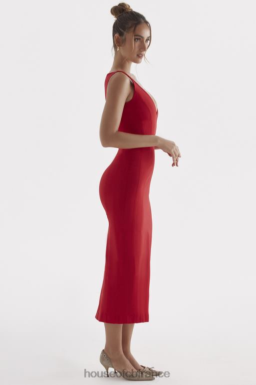 House of CB robe longue cece à décolleté rose rouge N888H303 vêtements