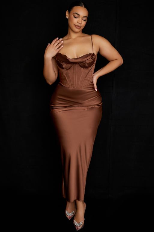 House of CB robe longue corset chocolat Charmaine N888H514 vêtements