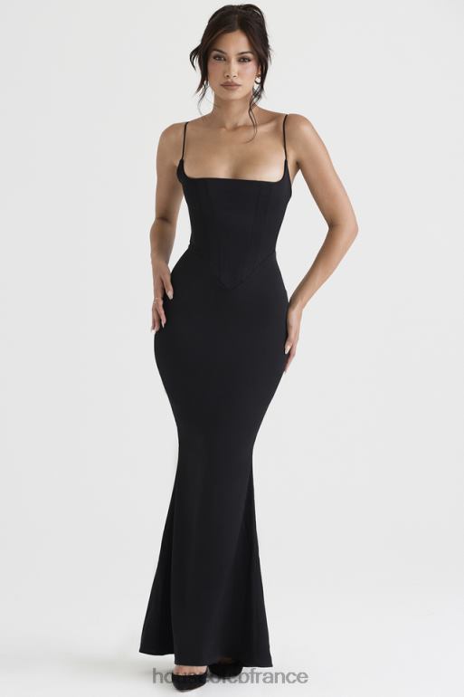 House of CB robe longue corset en satin noir olivette N888H386 vêtements