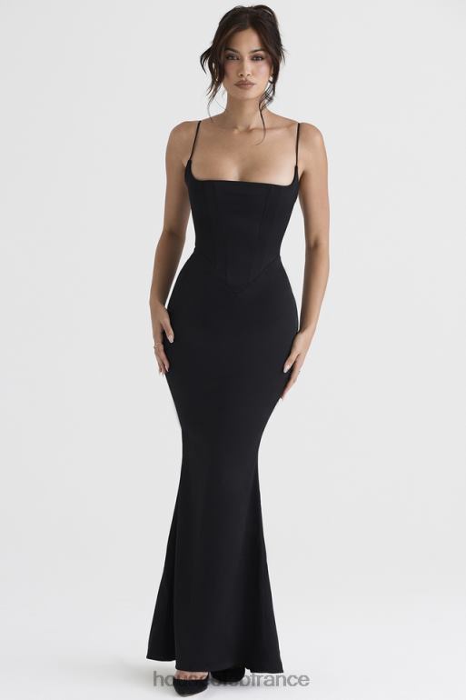 House of CB robe longue corset en satin noir olivette N888H386 vêtements