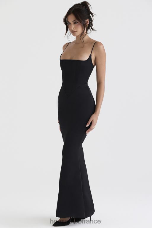 House of CB robe longue corset en satin noir olivette N888H386 vêtements