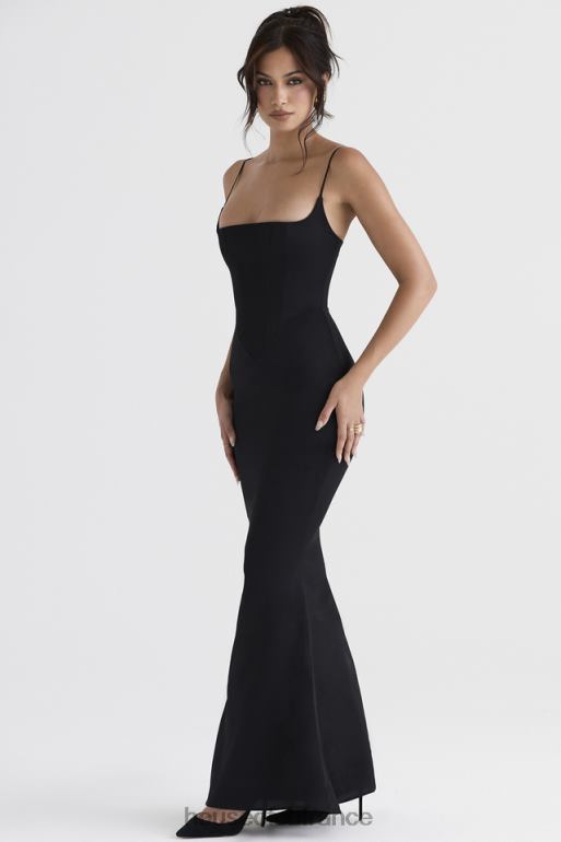 House of CB robe longue corset en satin noir olivette N888H386 vêtements