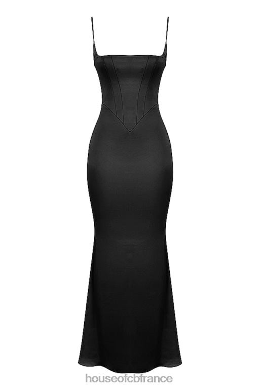 House of CB robe longue corset en satin noir olivette N888H386 vêtements