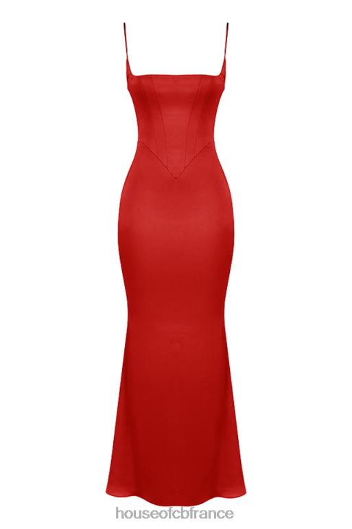 House of CB robe longue corset en satin rose rouge olivette N888H291 vêtements