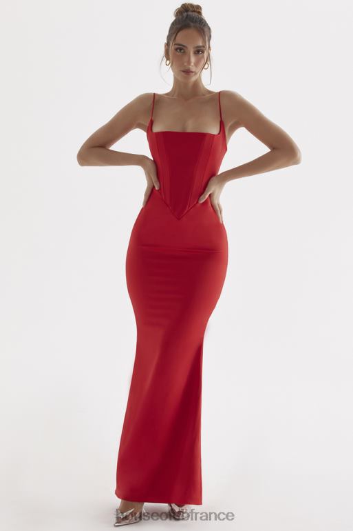 House of CB robe longue corset en satin rose rouge olivette N888H291 vêtements