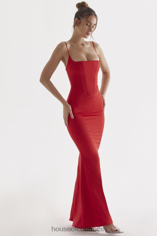House of CB robe longue corset en satin rose rouge olivette N888H291 vêtements