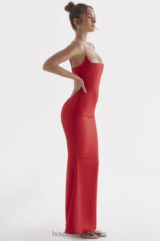 House of CB robe longue corset en satin rose rouge olivette N888H291 vêtements