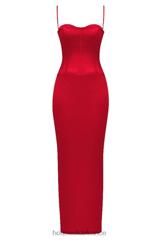 House of CB robe longue corset en satin rouge Shani N888H357 vêtements