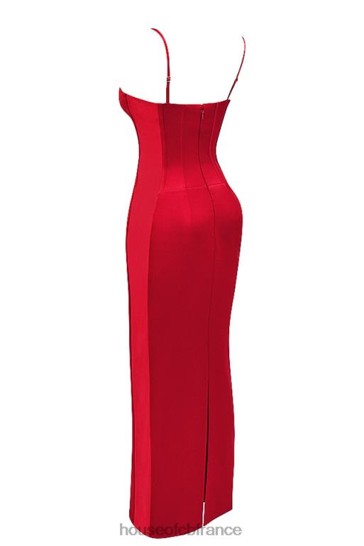 House of CB robe longue corset en satin rouge Shani N888H357 vêtements