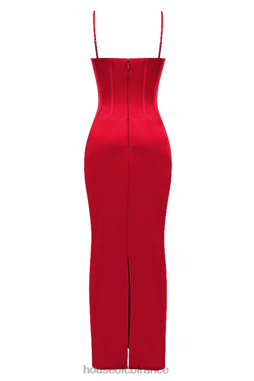 House of CB robe longue corset en satin rouge Shani N888H357 vêtements