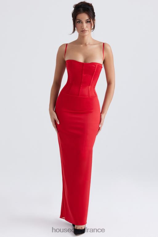 House of CB robe longue corset en satin rouge Shani N888H357 vêtements