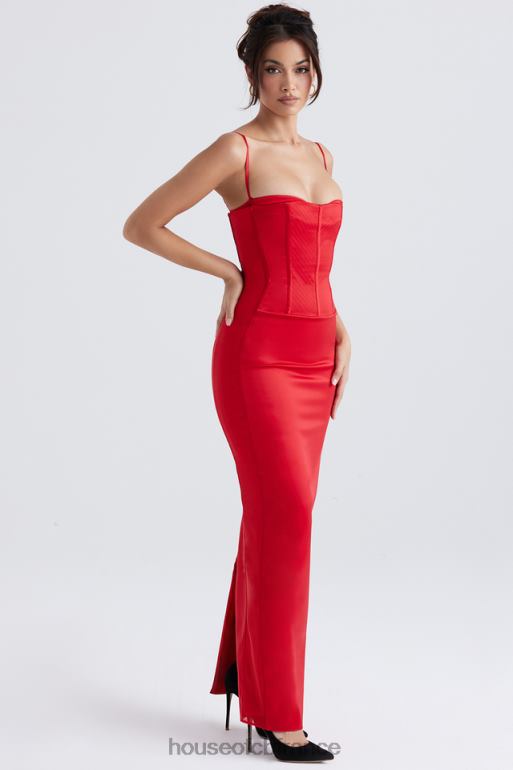 House of CB robe longue corset en satin rouge Shani N888H357 vêtements